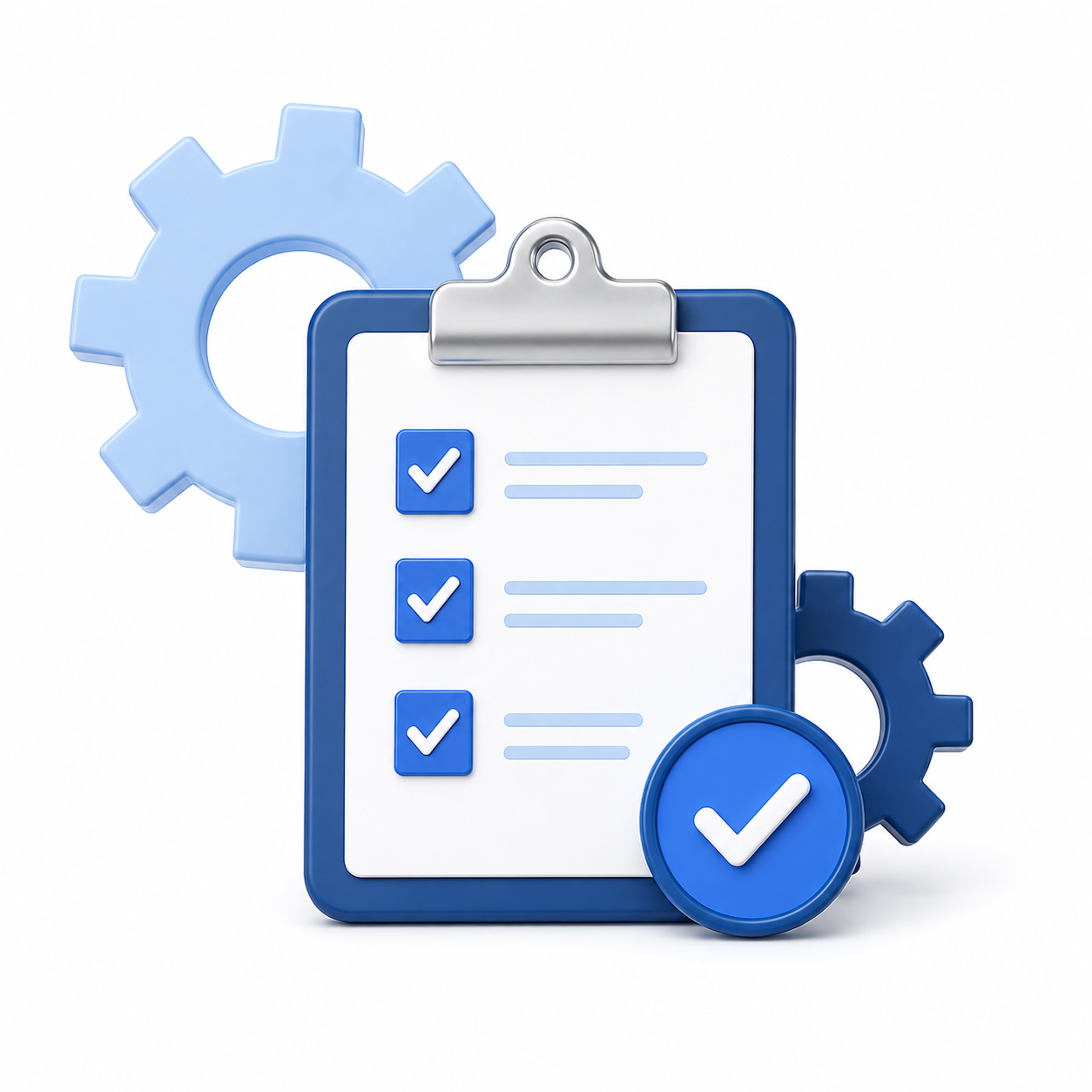 Checklist and interlocking gears representing how the RegionSide process works